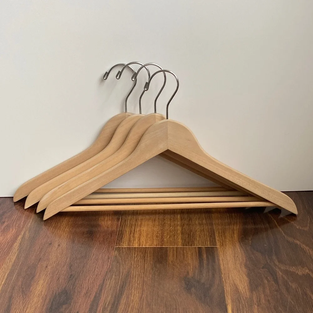 Set of 4 Unfinished Wood Hangers Valet With Pants Rod